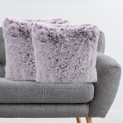 Purple Faux Fur 18" Square Shaggy Throw Pillow Set