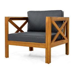 NAYSAYE Patio Chaise Lounges Outdoor Acacia Wood Armchair Set with Cushions for Garden Patio Deck, Gray and Teak, 28.7"*27.9"*24" - 1 of 4