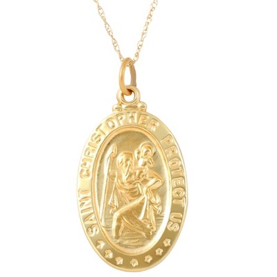 Pompeii3 14k Yellow Gold St. Christopher Medal Pendant 1" Tall 2.5 Grams