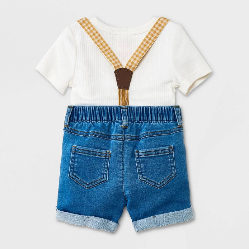Baby Boys' Mini Man Denim Suspender Top & Bottom Set - Cat & Jack™ Cream/Blue, 3 of 6