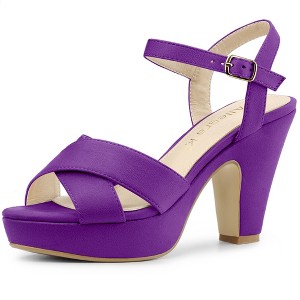 Allegra K Women's Buckle Closure Platform Chunky Heels Slingback Sandals - 1 of 4