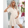 Womens Maternity Dress V Neck Lantern Sleeve Jacquard Dot Pocket Babydoll Baby Shower Dress - 3 of 4