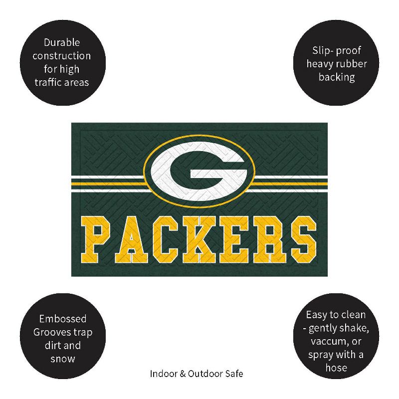 Evergreen NFL Green Bay Packers Embossed Mat Cross Hatch Indoor and Outdoor Doormat, 3 of 6