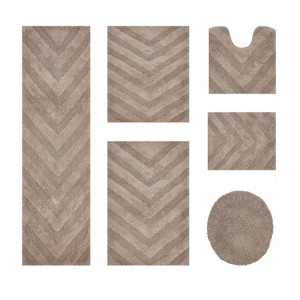 Hugo 6-Piece Bath Rug Set 100% Premium Cotton Tufted Chevron Pattern Bathmats for Bathroom, Super Soft Absorbent Machine Washable - 1 of 4