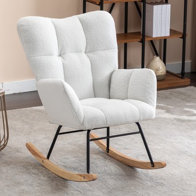 VYNXARIA Teddy Fabric Rocking Gilder Nursery Chair For Living Room Indoor,Ivory