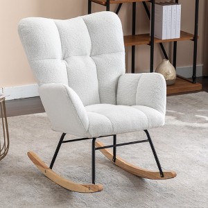 VYNXARIA Teddy Fabric Rocking Gilder Nursery Chair For Living Room Indoor,Ivory - 1 of 4