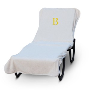 BC BARE COTTON Luxury Hotel & Spa Monogrammed Pool Chaise Lounge Cover, Standard Size 90 X 29 Inches - White - Gold Block - 1 of 4