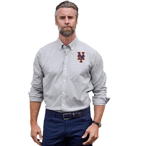 New York Mets Cutter & Buck Stretch Oxford Stripe Mens Big and Tall Long Sleeve Dress Shirt - 1 of 1