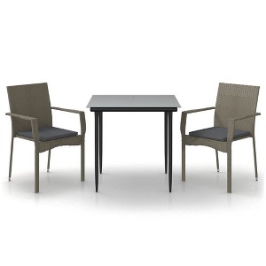 vidaXL Patio Dining Set Outdoor Rattan Wicker Table and Chair Set for Porch - Gray 3 Piece with Cushions, 31.5" Table - 1 of 4
