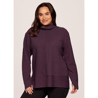 RBX Active Women's Lightweight Mock Cowl Neck Quilted Pullover Tunic with Thumbholes