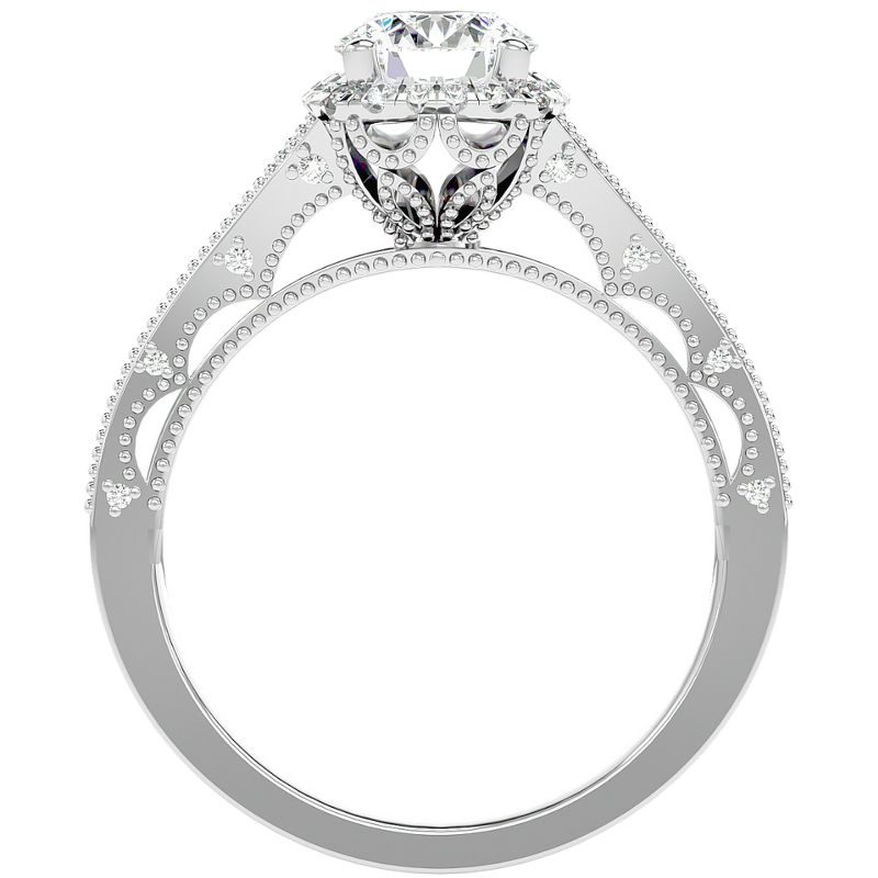 Pompeii3 1 3/4Ct Diamond & Moissanite Halo Engagement Ring in 10k Gold, 3 of 6