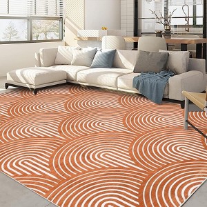 Orange Washable Rug 8x10 Area Rug Geometric Rug Living Room Rug Non-Slip Large Rug for Bedroom Modern Abstract Rug Soft Modern Dining Room Mat Non-Sh - 1 of 4