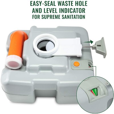 Gray Portable Camping Toilet with Power Flush and 5.3 Gallon Tank