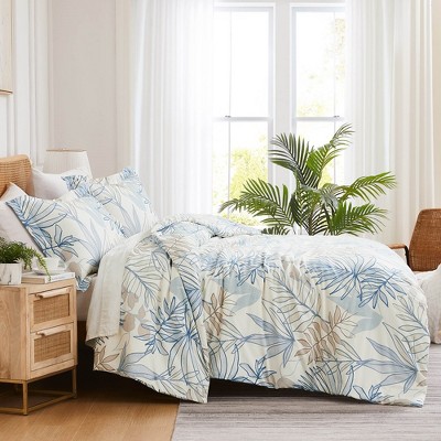 Tropic Leaf Blue Ultra-Soft Microfiber Full/Queen Duvet Cover Set
