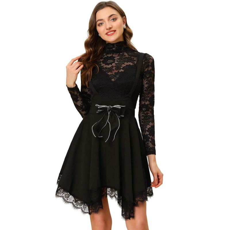 Allegra K Women's Halloween Gothic Skirt Flare Asymmetrical Hem Tulle Steampunk Overall Skirts, 1 of 7