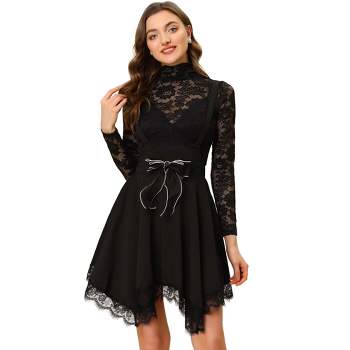 Allegra K Women's Halloween Gothic Skirt Flare Asymmetrical Hem Tulle Steampunk Overall Skirts