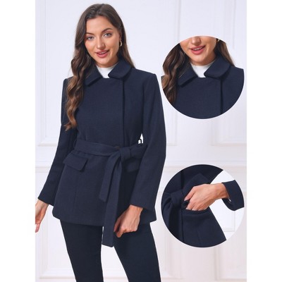 INSPIRE CHIC Women's Short Winter Warm Fully Lined Double Breasted Belted Slim Fit Pea Coat Small Navy Blue — фото 2
