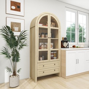 70.28in Tall Arched Kitchen Storage Display Cabinet, Farmhouse Pantry with Adjustable Shelves, Versatile Cupboard for Dining Room Living Room - 1 of 4