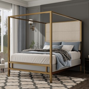 GDFStudio Patrick Modern Queen Canopy Bed with Tall Velvet Upholstered Headboard - 1 of 4