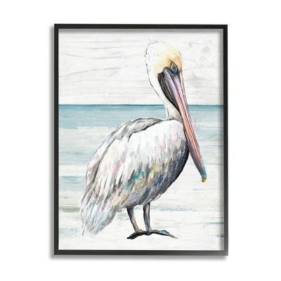 Stupell Industries Pelican Bird Beach Shoreline Framed Giclee Art