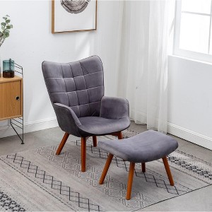 Ridstar Contemporary Accent Chair, Armchair with Ottoman For Living Room & Bedroom-Gray - 1 of 4