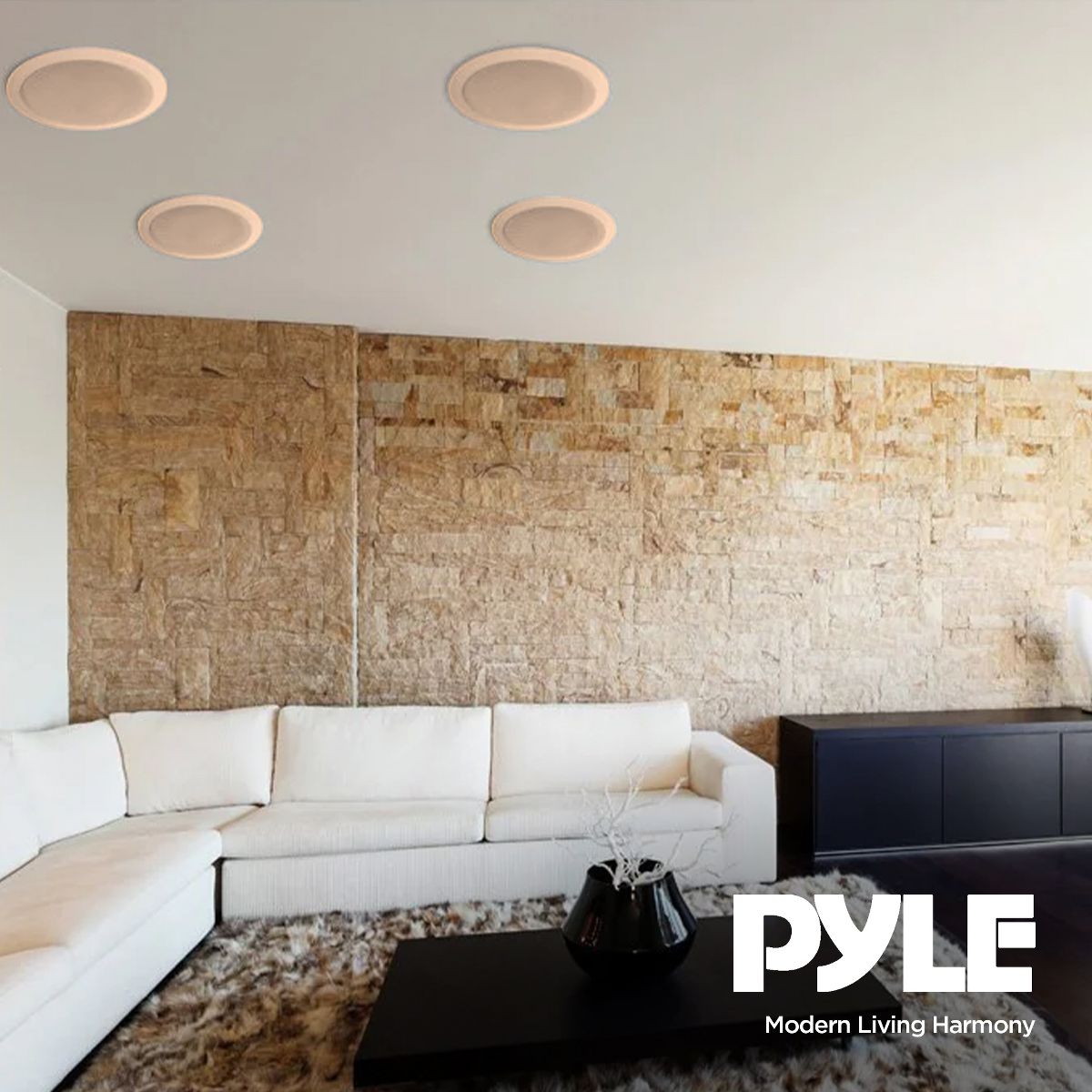 Pyle 2 Pair Speakers, 200W 6.5" Round Flush Mount In Wall/In Ceiling Home Speakers with Spring-Loaded Terminals, PDIC Series, Tan - thumbnail 5