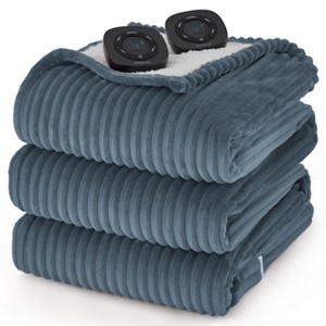 Electric Heated Blanket Soft & Washable Ribbed Flannel - 1 of 4