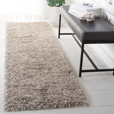 Ivory and Grey Chevron Shag Runner Rug, 2'3" x 8'