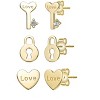 Guili 14K Gold Plated “Love & Lock” Stud Earring 3-Piece Set with Heart, Key, and Lock Designs with Clear Cubic Zirconia for a Chic, Coordinated Look - 2 of 2