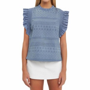 Women's Ruffle Sleeve Embroidered Cotton Top - 2.7 AUGUST APPAREL - 1 of 4