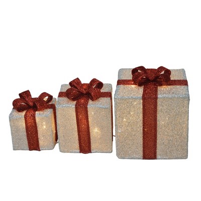 8,10,12" Candy Cane Lane 3D Pre-Lit Yard Art Presents; Silver Material/red Bow Foldable