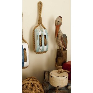 Wood Sail Boat Pulley Wall Decor Blue - Olivia & May: Coastal Beach Art, Carved Wood Composite Sculpture - 1 of 4