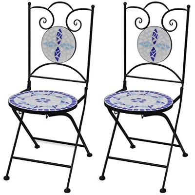 vidaXL Folding Bistro Chairs 2 Pcs, Folding Metal Bistro Outdoor Chair for Porch Balcony, Patio Chair