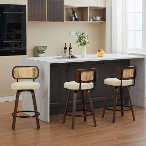 PAGED Bar Stools Set of 2 Modern Swivel PU Leather Counter Stools with Wooden Back and Legs Modern Counter Height Bar Stools for Bar, Kitchen - 1 of 4