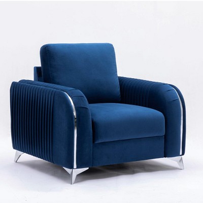 Wenona Blue Velvet and Wood Accent Chair