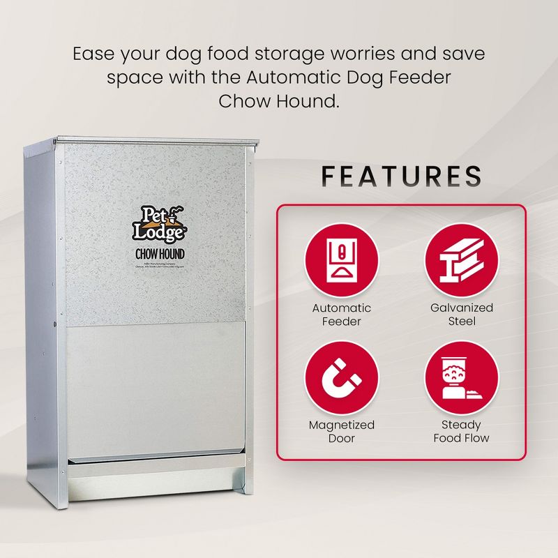 Pet Lodge Dry Food Automatic Steel Dog Feeder Chow Hound with 50 Pound Capacity and Control Food Flow for Indoor or Outdoor Homes, 2 of 7