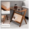 Bekrvio Rattan End Table with Magazine Rack - Glass-top Bamboo Side Table, Boho Z Shaped Accent Nightstand for Living Room,Small Space,Walnut - 3 of 4