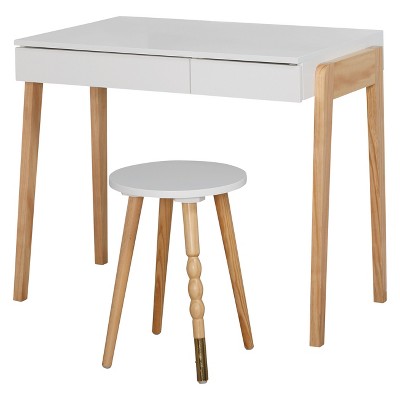 Alena Desk and Stool Set White - Buylateral