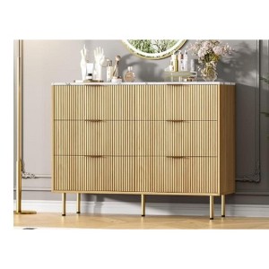 56" Wide Fluted Dresser for Bedroom with 6 Drawers,Wooden Chest of Drawers with Metal Handle & Feet - 1 of 1