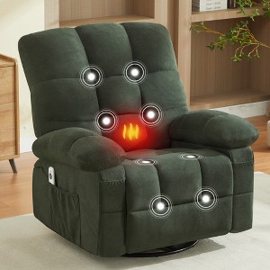 Massage Swivel Recliner Chair w/ Vibration Massage & Lumbar Heating, 350LBS Oversized Rocker Recliner Single Sofa with Side Pocket & USB Charge Port - 1 of 4