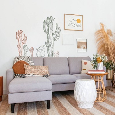 Hand-Drawn Cactus Peel and Stick Wall Decals, Green and Orange