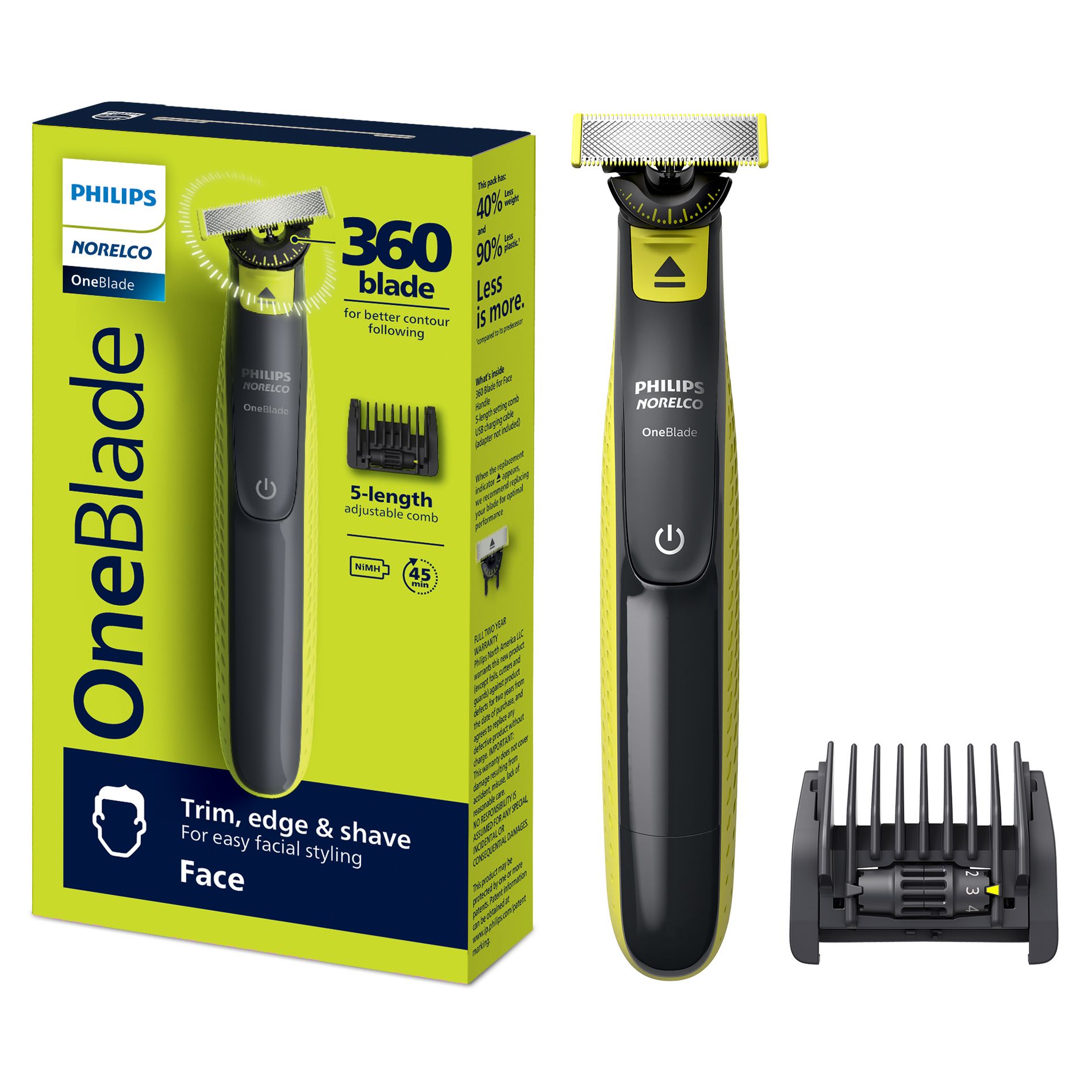 Philips Norelco OneBlade 360 Face Rechargeable Men's Electric Shaver and Trimmer - QP2724/70