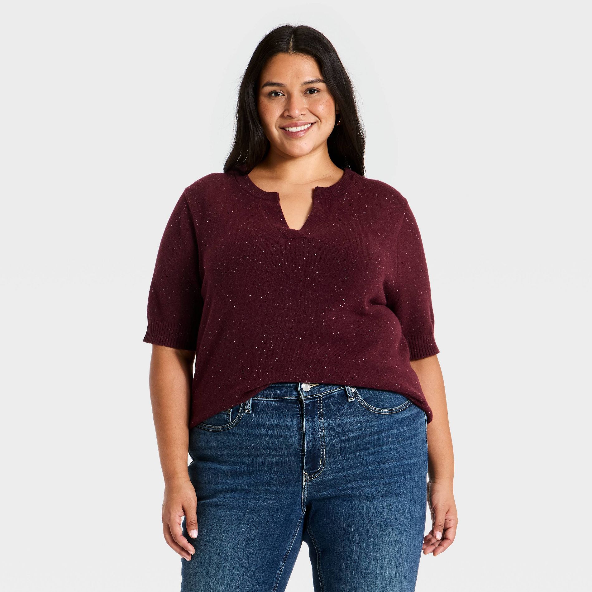 Women's Plus Notch Neck Sweater - Ava & Viv™