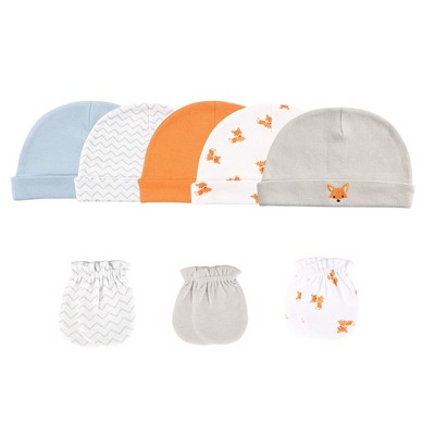 Luvable Friends Baby Boy Cotton Caps and Scratch Mittens 8pk, Fox, 0-6 Months