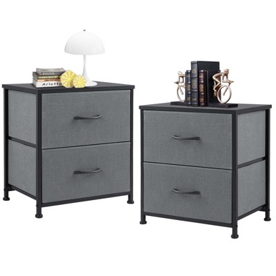 DOMETOUR Fabric Dresser with 2 Drawers, Nightstands with Adjustable Feet, End Table for Bedroom, Set of 2