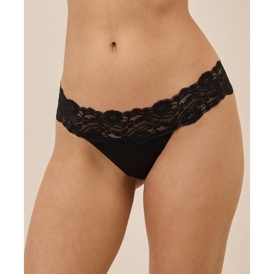 Pact Women's Organic Cotton Lace-Waist Thong 2-Pack Black/Petal Patch Nickel X-Large