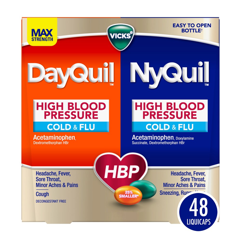 Vicks DayQuil/NyQuil High Blood Pressure Cold & Flu Gelcaps - 24 Day/24 Ny Combo - 48Ct