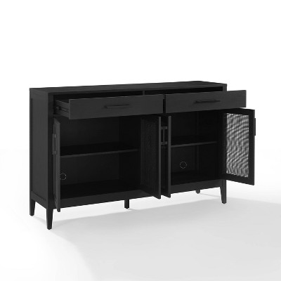 Black Woven Rattan and Wood Accent Cabinet with Tapered Legs