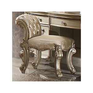 Royal Hampton Upholstered Wooden Vanity Stool with Tufted Back, Gold & Bone White - 1 of 1