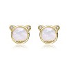 Guili 14K Gold Plated Mother Of Pearl & Clear Cubic Zirconia Bear Stud Earrings For Kids - 2 of 2